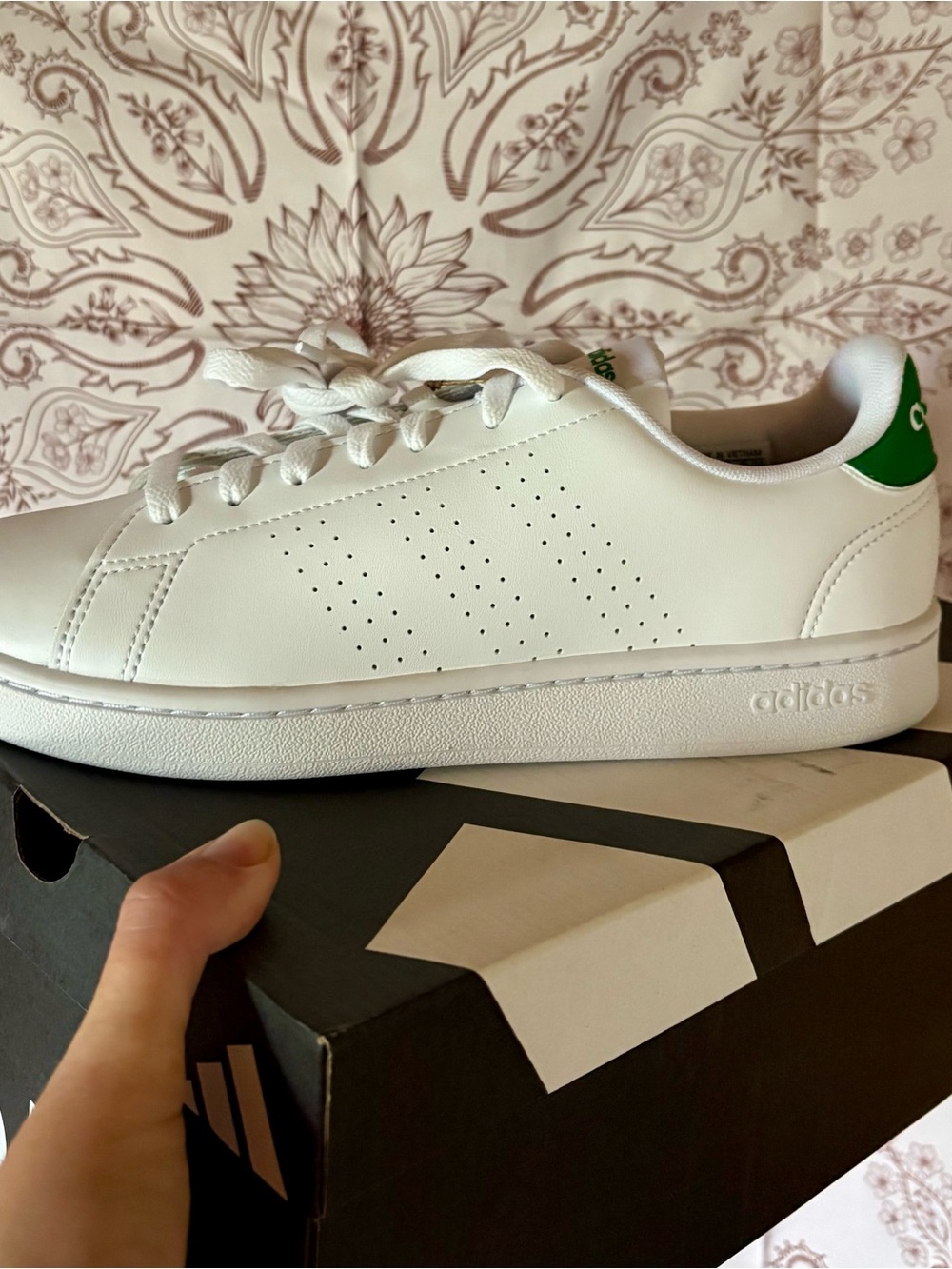 adidas White Sneakers with Green Heel Tab
